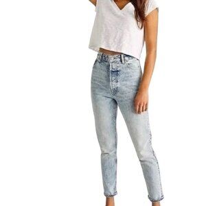 We The Free Women's Lived in Blue Jeans Sz 30 High Waist Button Fly Acid Wash
